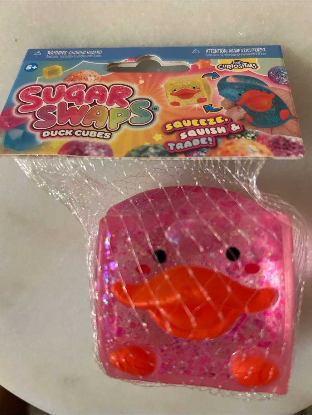 SMITH Pink Duck Cube Squeeze Toy with Orange Beak
